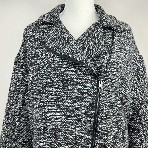 ASTR The Label Black Gray Marled Tweed Coat Size XS Asymmetrical Zip - Picture 3 of 16